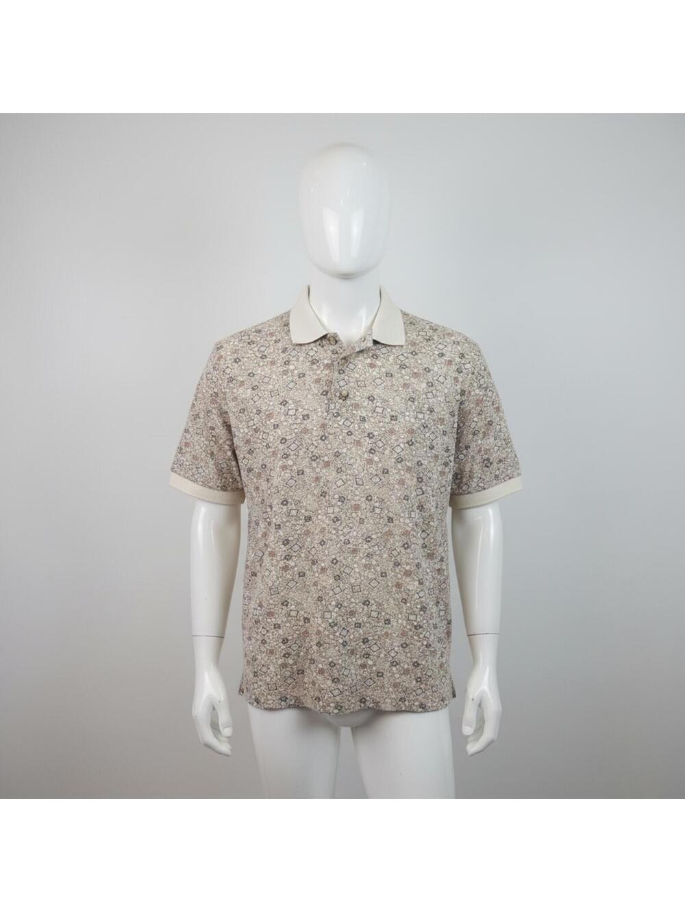 Vintage Imprints by M.E. Sport Beige Patterned Cotton Polo Shirt Large